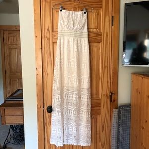 Strapless lace maxi dress